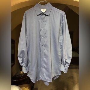 Lorenzo Uomo The Perfect White Shirt Trim Fit Blue Cotton Dress Shirt 18 36-37